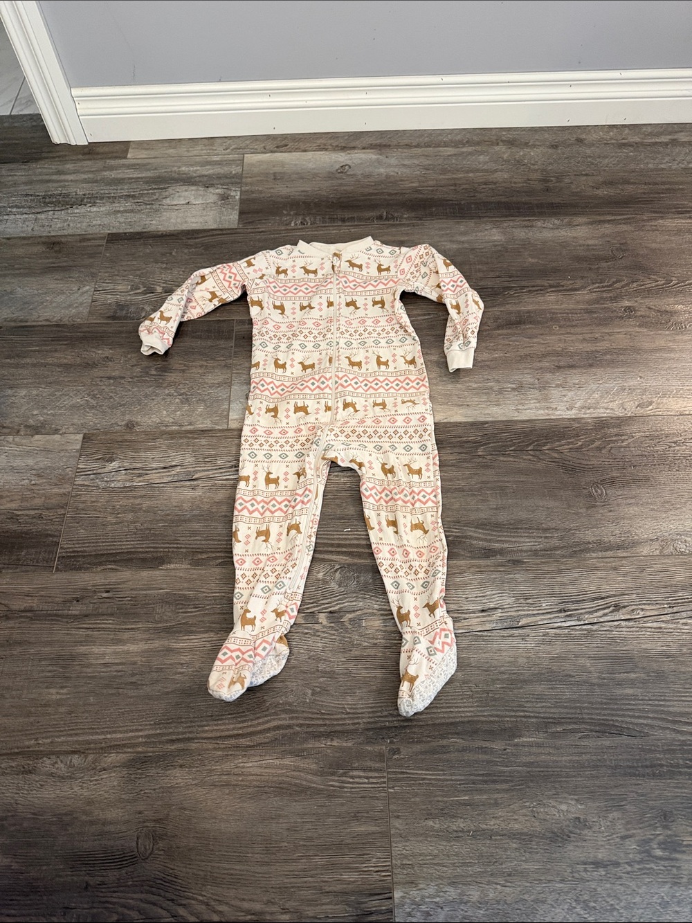 Pekkle Kids‎ Pink and Cream Reindeer One-Piece Pajamas